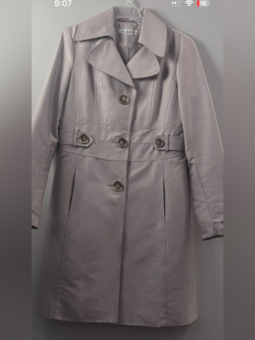 Kenneth Cole Light Gray Trench Coat with Button Waist